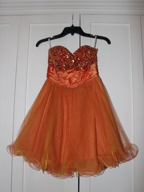 Xtraordinary Orange Strapless Sequin Dress | Size 3